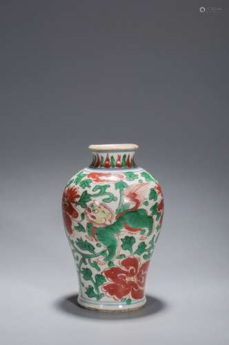 A MULTICOLORED KIRIN AND PEONY VASE