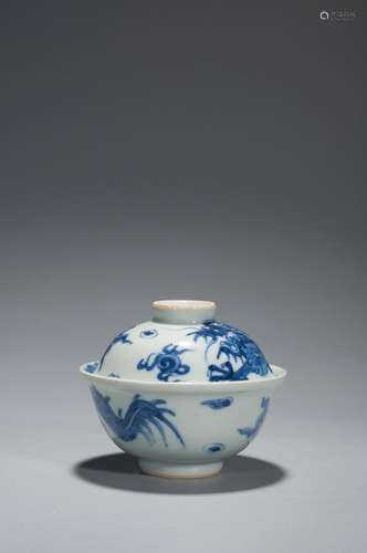 A BLUE AND WHITE DRAGON CUP AND COVER