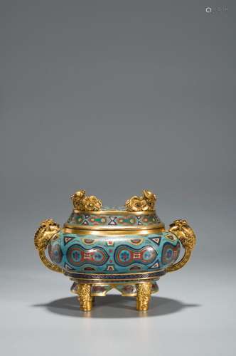 A CLOISONNE BEAST MASK PATTERNEED CENSER