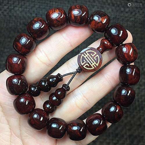 Chinese Natural Red sandalwood Hand Carved Exquisite Bracele...