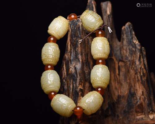 Chinese Natural Hetian Jade Hand-Carved Exquisite Bracelet 6...