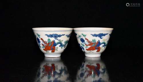 A Pair Chinese Porcelain Handmade Exquisite Beast Pattern Cu...