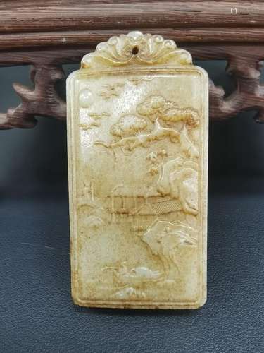 Chinese Natural Hetian Jade Hand-Carved Exquisite Landscape ...