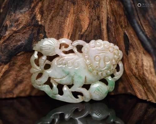 Chinese Natural jadeite Handmade Exquisite Lion Pendants 104...