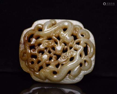 Chinese Natural Hetian Jade Hand-Carved Exquisite Dragon Pen...