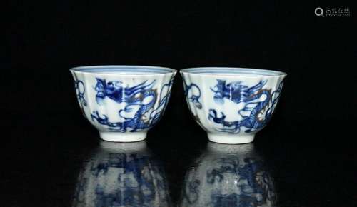 A Pair Chinese Blue and white Porcelain Handmade Dragon Patt...