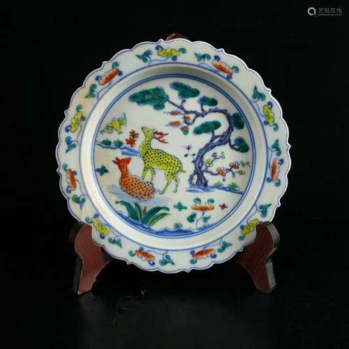 Chinese Porcelain Handmade Exquisite Deer Pattern Plate 1350...