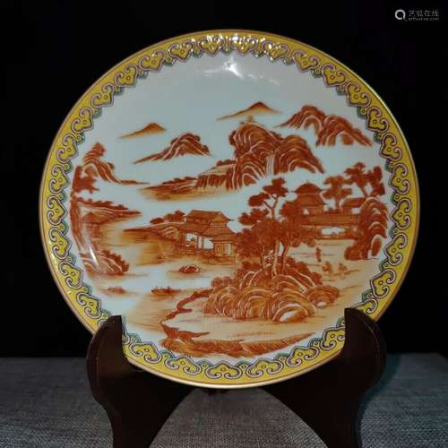 Chinese Porcelain Handmade Exquisite Landscape Pattern Plate...