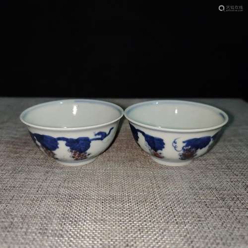 A Pair Chinese Blue and white Porcelain Handmade Exquisite P...