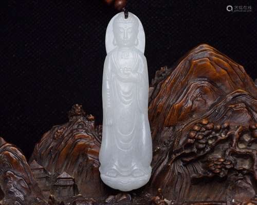 Chinese Natural Hetian Jade Handmade Exquisite Buddha Pendan...