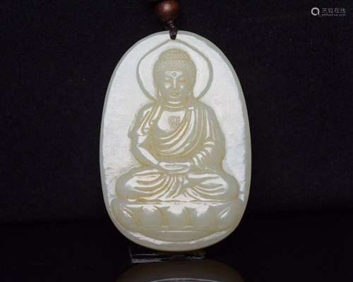 Chinese Natural Hetian Jade Hand-Carved Exquisite Buddha Pen...