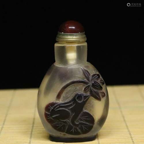 Chinese Old Beijing Colored Glaze Hand-carved Exquisite Snuf...