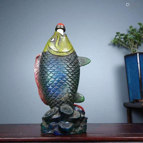 Chinese Old Beijing Glaze Handmade Exquisite Fish Snuff Bott...