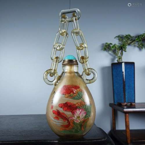 Chinese Old Beijing Glaze Handmade Exquisite Fish Pattern Sn...