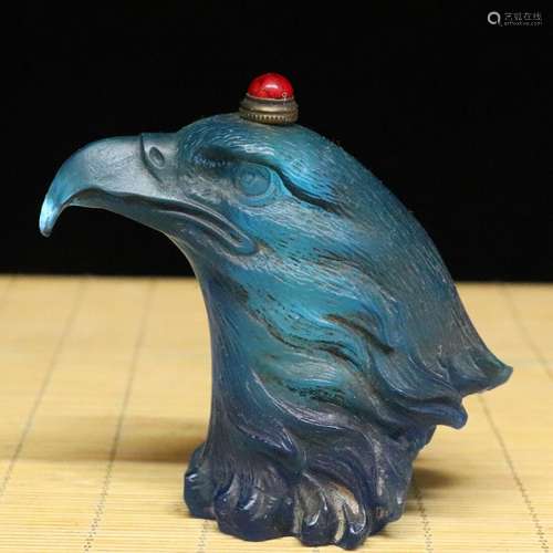 Chinese Colored Glaze Handmade Exquisite Eagle Head Snuff Bo...