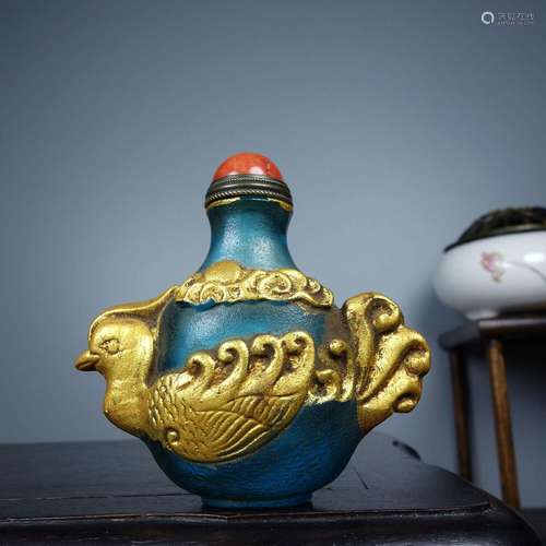 Chinese Old Beijing Glaze Handmade Exquisite Gilded Snuff Bo...