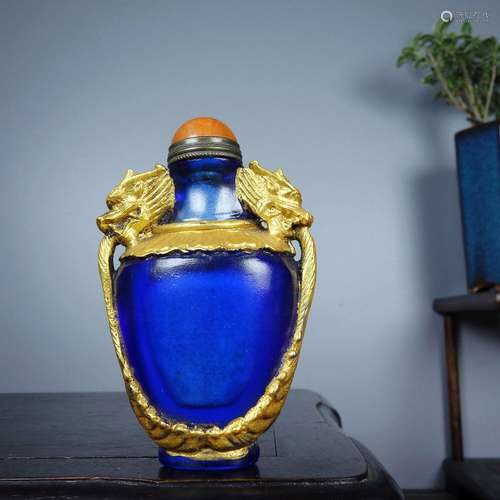 Chinese Old Beijing Glaze Handmade Exquisite Gilded Snuff Bo...