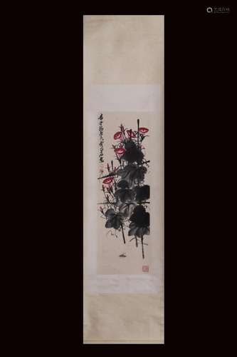 , "qi baishi"caterpillar fungus flowers vertical s...