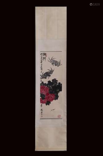 , "qi baishi" lanqiu chrysanthemum fat crab figure...