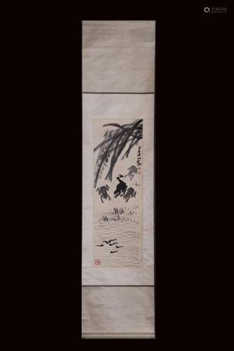 , "qi baishi" frog tadpole vertical shaft34 cm len...