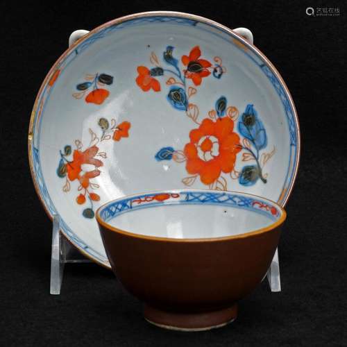 Kangxi Chinese Batavia Ware Café au Lait Teacup and Saucer 1...