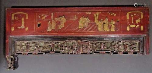 Fine China Chinese Carved Wood Gilt Lacquered Figural Scene ...