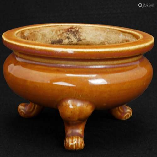 Chinese 19th C Burnt Amber Porcelain Censer