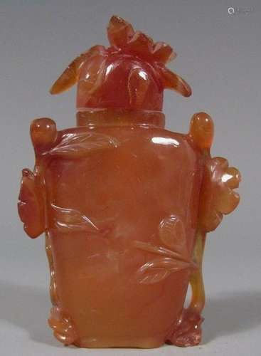 Fine China Chinese Agate stone carved Snuff Bottle w/ Foliat...