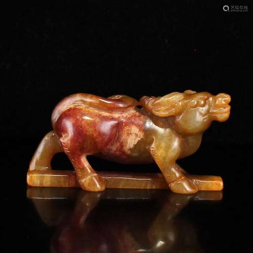 Chinese Antique Tang Dynasty Hetian Ancient Jade Carved Ox S...