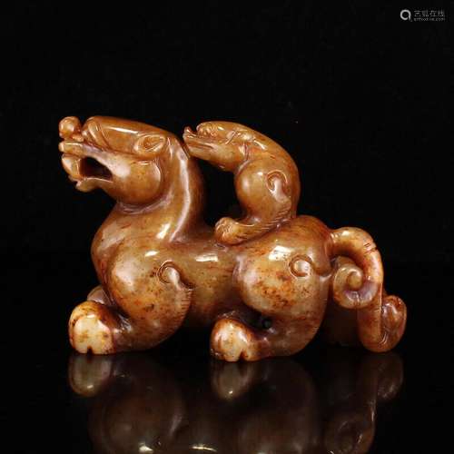 Chinese Antique Tang Dynasty Hetian Ancient Jade Carved Beas...