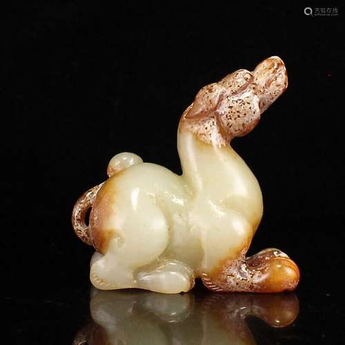 Chinese Antique Tang Dynasty Hetian Ancient Jade Carved Stat...