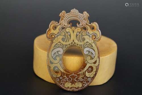 Chinese Antique Han Dynasty Hetian Ancient Jade Inlaid Gold ...