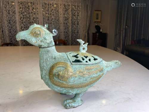 Ancient Chinese Bronze Ware Shang Dynasty Bird Zun FedEx Shi...