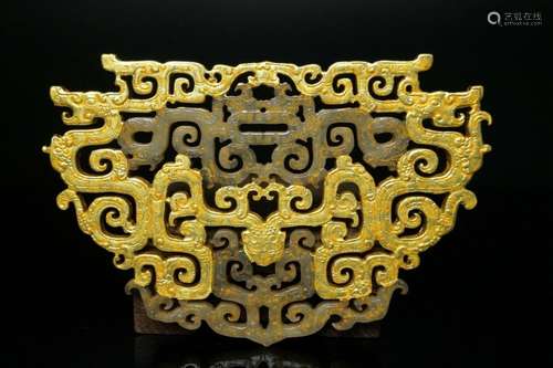 Chinese Antique Han Dynasty Hetian Ancient Jade Depict Gold ...