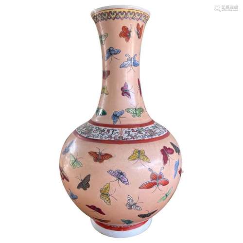 Antique Chinese Porcelain Famille Rose Butterfly Vase Qing G...