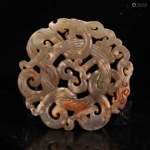 Chinese Antique Han Dynasty Hetian Ancient Jade Carved Decor...