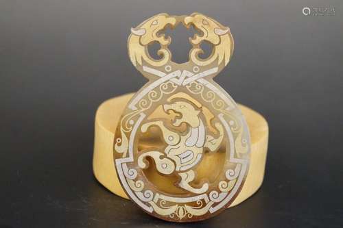 Chinese Antique Han Dynasty Hetian Ancient Jade Inlaid Gold ...