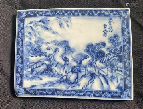 Antique Plate Porcelain Blue/white China Dish Lake Decor Sig...