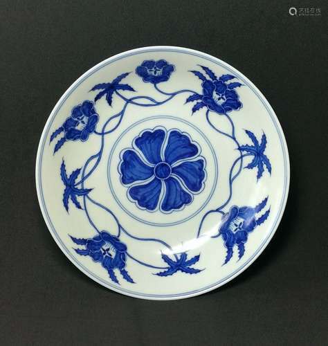 INV050 A v.rare blue and white Hollyhock palace plate Chengh...