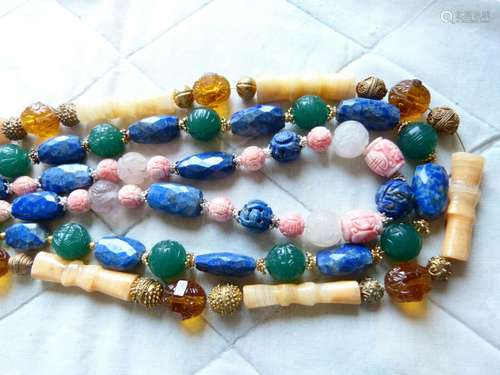 Chinese Necklace Collection, Yellow Jade, Lapis, Shell, Amet...