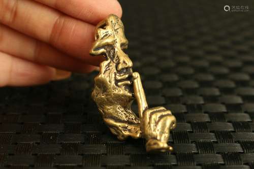 Chinese brass Hand cast Silence is gold statue Art pendant n...