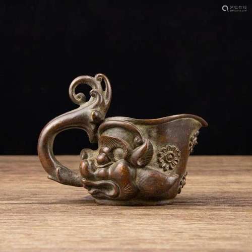 4"Rare Collection ancient bronze lucky beast head statu...