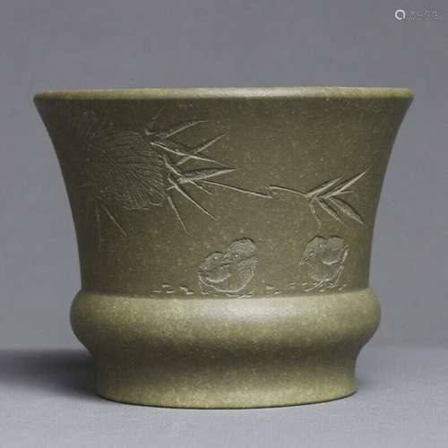 150ML 3.3"Chinese Yixing Zisha Pottery Dragon Back Gree...