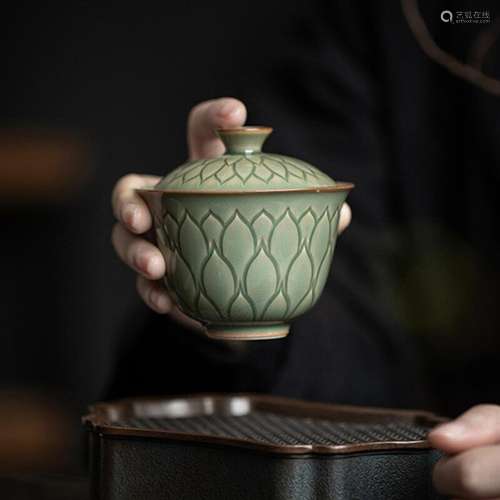 1pc 135ml Celadon Lotus Gaiwan For Tea Tureen With Lid Green...