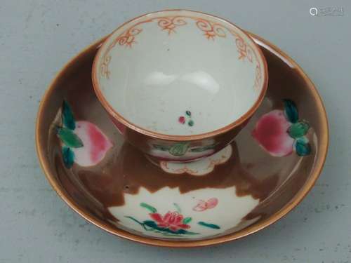 Antique 18C Chinese Export Cafe Au Lait Porcelain Tea Bowl a...