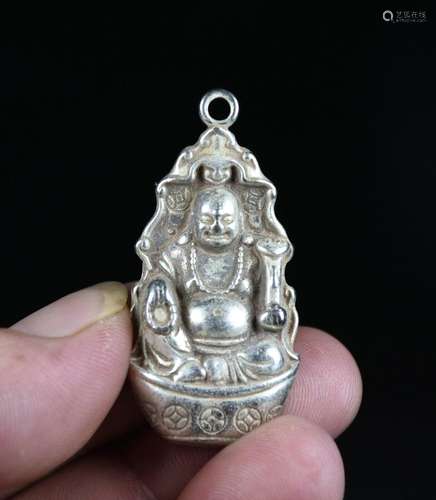 4.5CM Rare Old Chinese Miao Silver Feng Shui Maitreya Buddha...