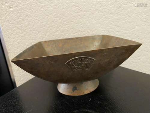 CHINESE Brass (copper) Pedestal Dish w/Square Corners & ...