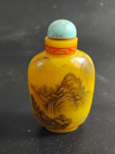 Rare Chinese 3.0 inches Master Hand-carved Yellow Jade Snuff...