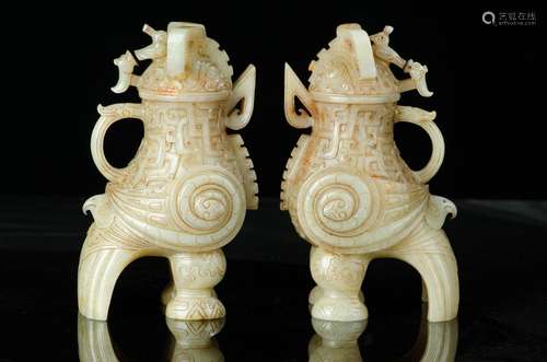 Ancient war hetian jade hook tattooed phoenix, jade bottle f...