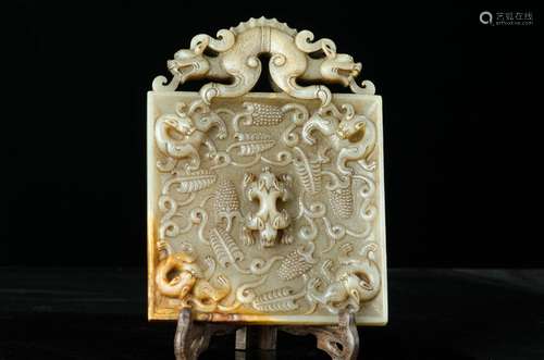 Ancient war hotan jade carving longnu square tracts furnishi...